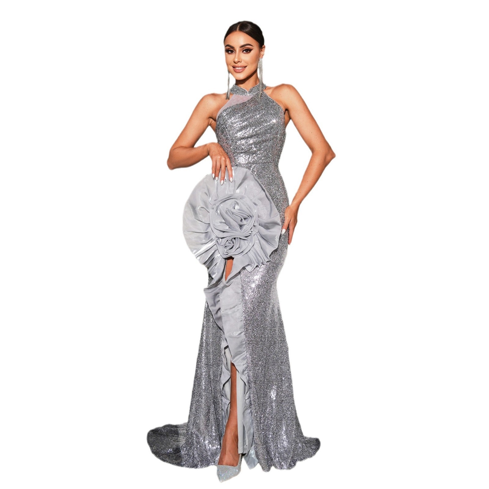 Women sleeveless off-shoulder Formal Party sequin Bodycon evening dress 6