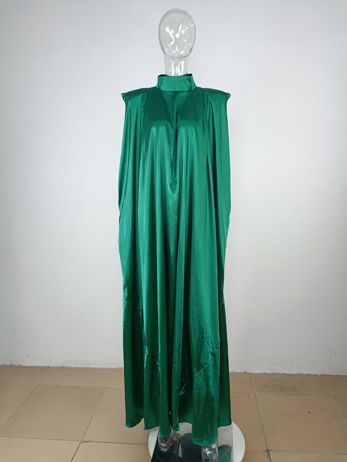 Dubai Muslim Women'S High Neck Loose Swing Robe Satin Dress Women'S Abaya 36