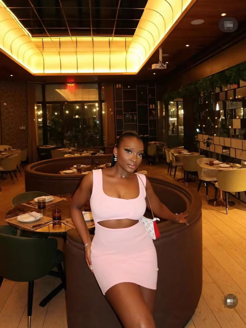 African Summer Women's Sexy Elastic Hollow Sleeveless Bodycon Dress