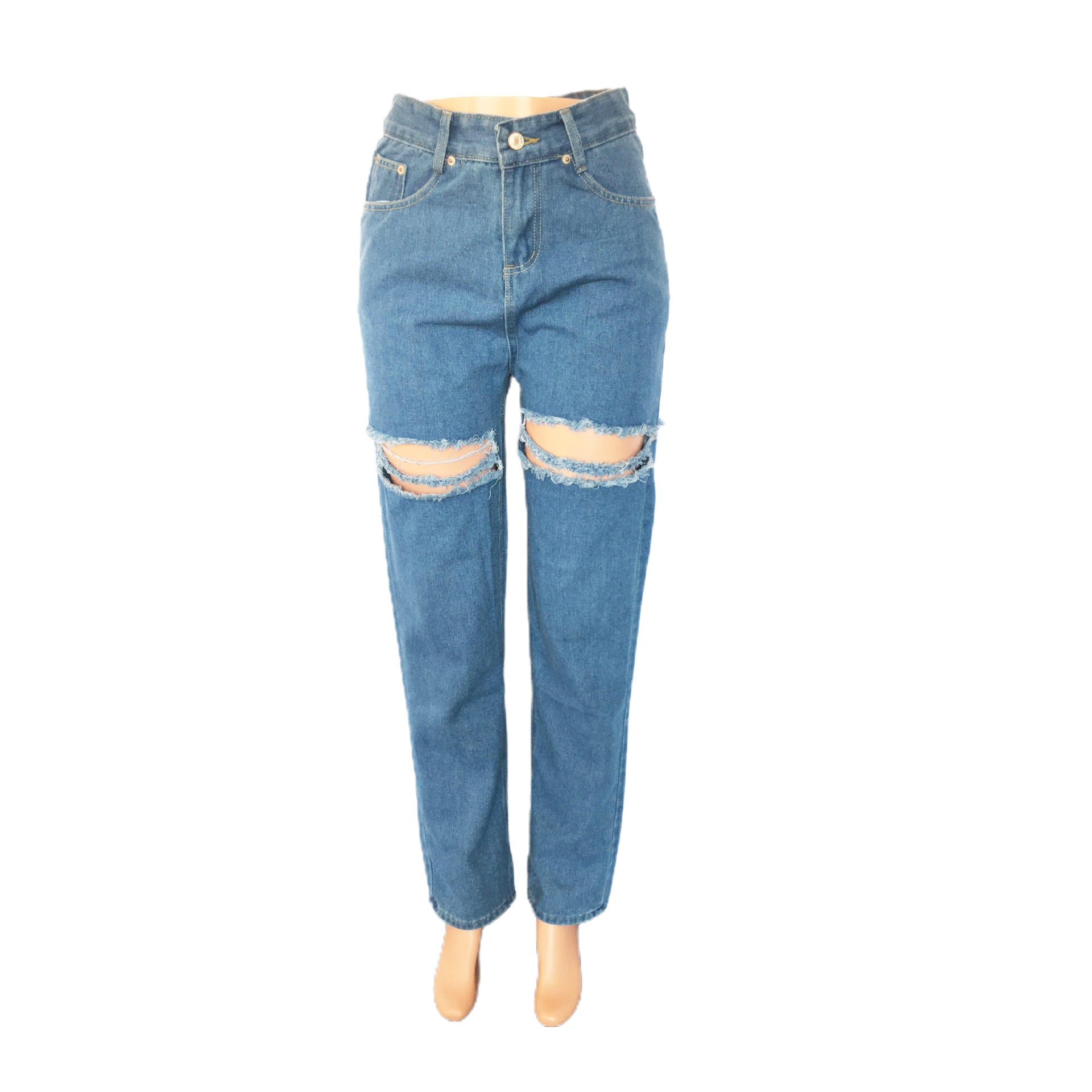 women washed high waist loose Ripped Denim pants 9