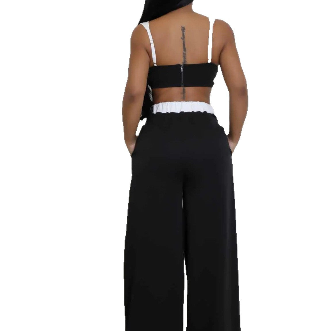 Women's Sleeveless Color-Block High-Waisted Wide-Leg Pants Set 8