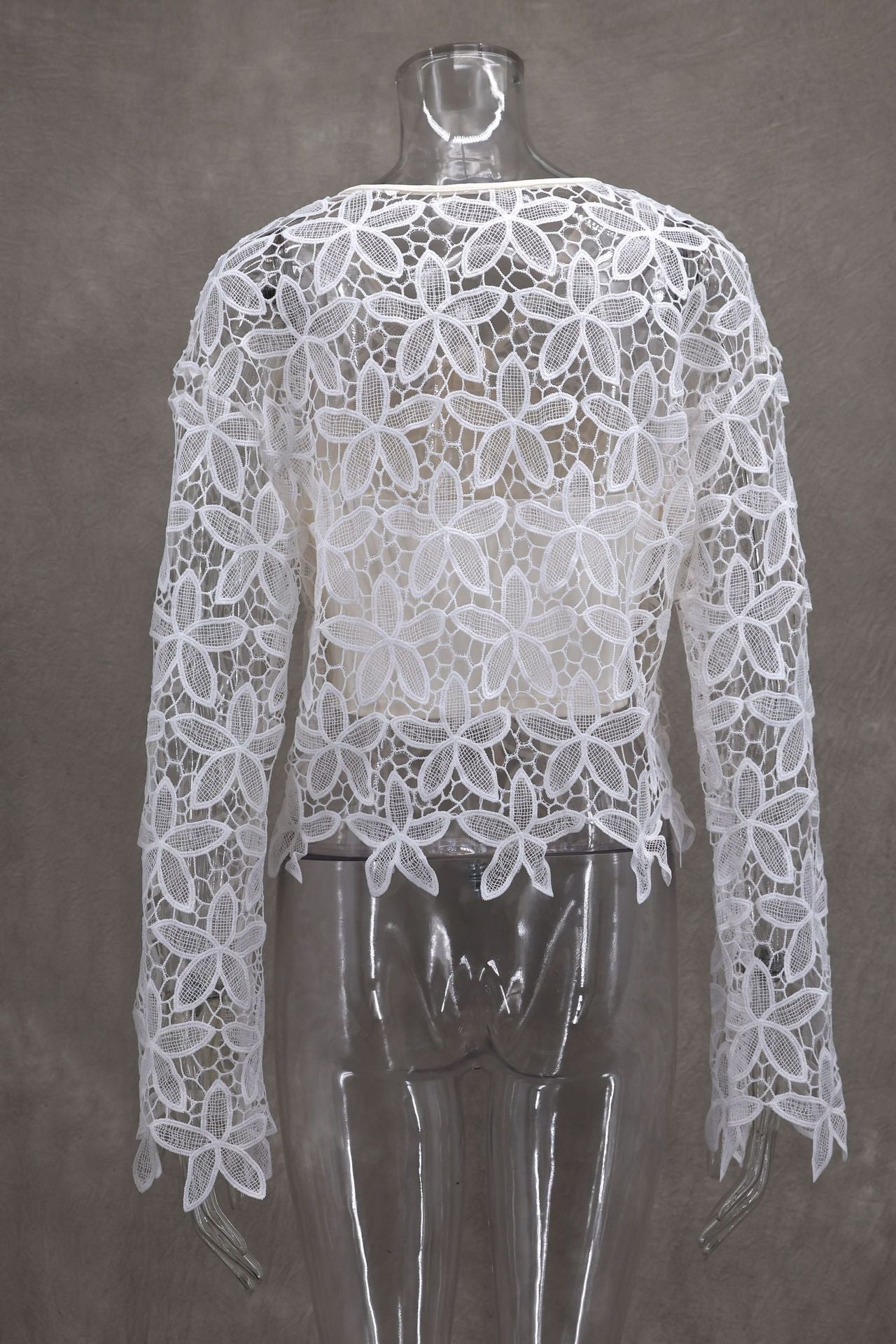 Spring Summer Fashion Elegant Luxury Lace Flower Hollow Embroidery Strapless Cardigan 7