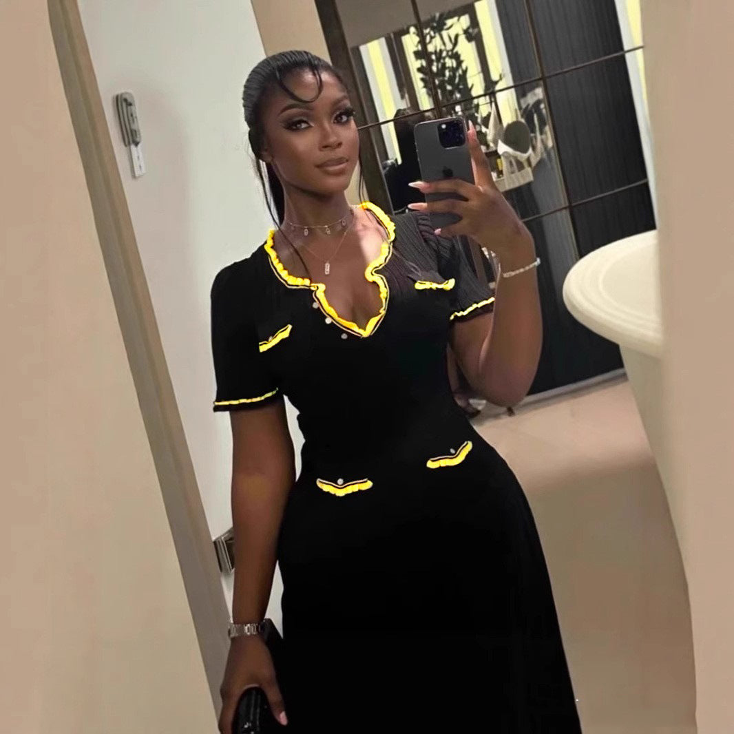 Women's Summer Fashion U-Neck Short Sleeve Ruffle Knit Dress 6