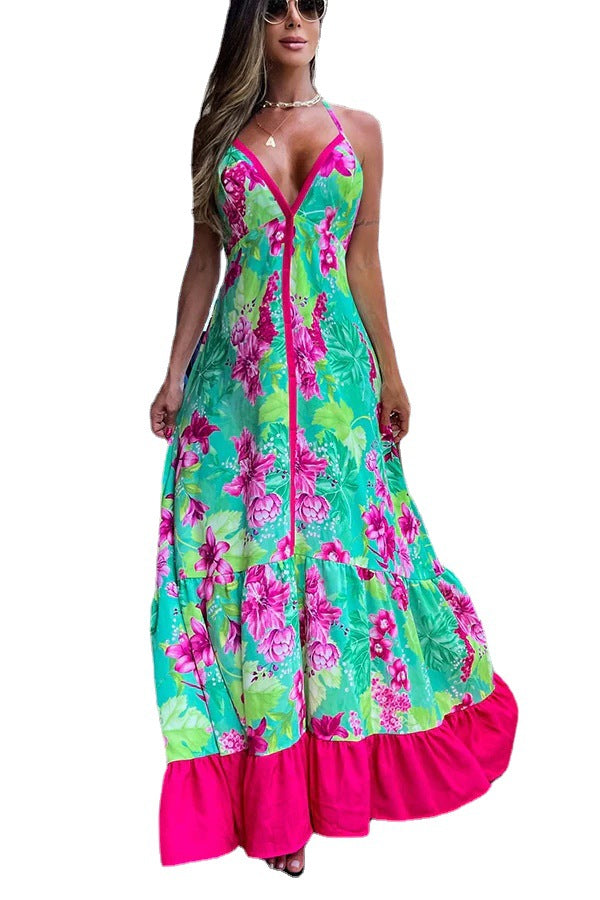 Women Printed V-Neck Strap Dress 8