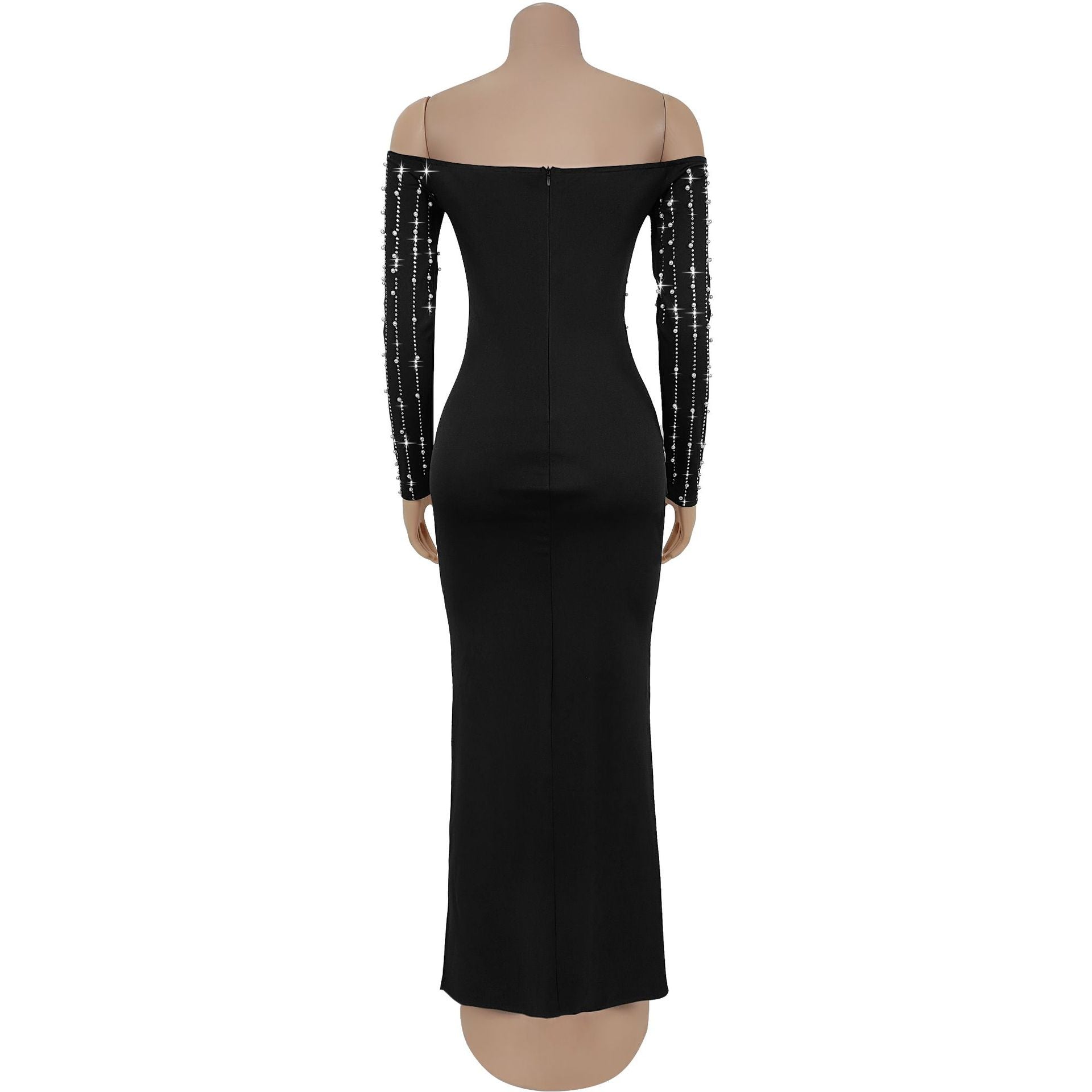 Fashion Women's Elegant Long-Sleeve Off Shoulder Rhinestone Bodycon Dress 10