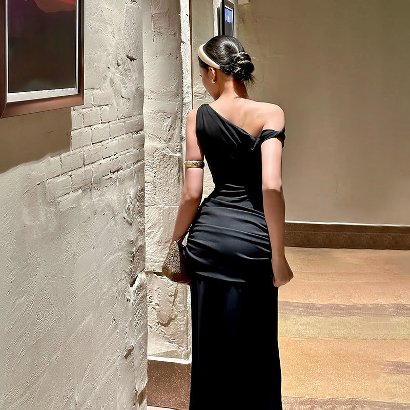 Chic Off-Shoulder Slit Dress Spring Slim Long Dress for Women 5