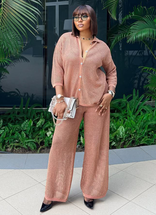 Plus Size Knit Cardigan Wide-Leg Trousers Two-Piece Set 3