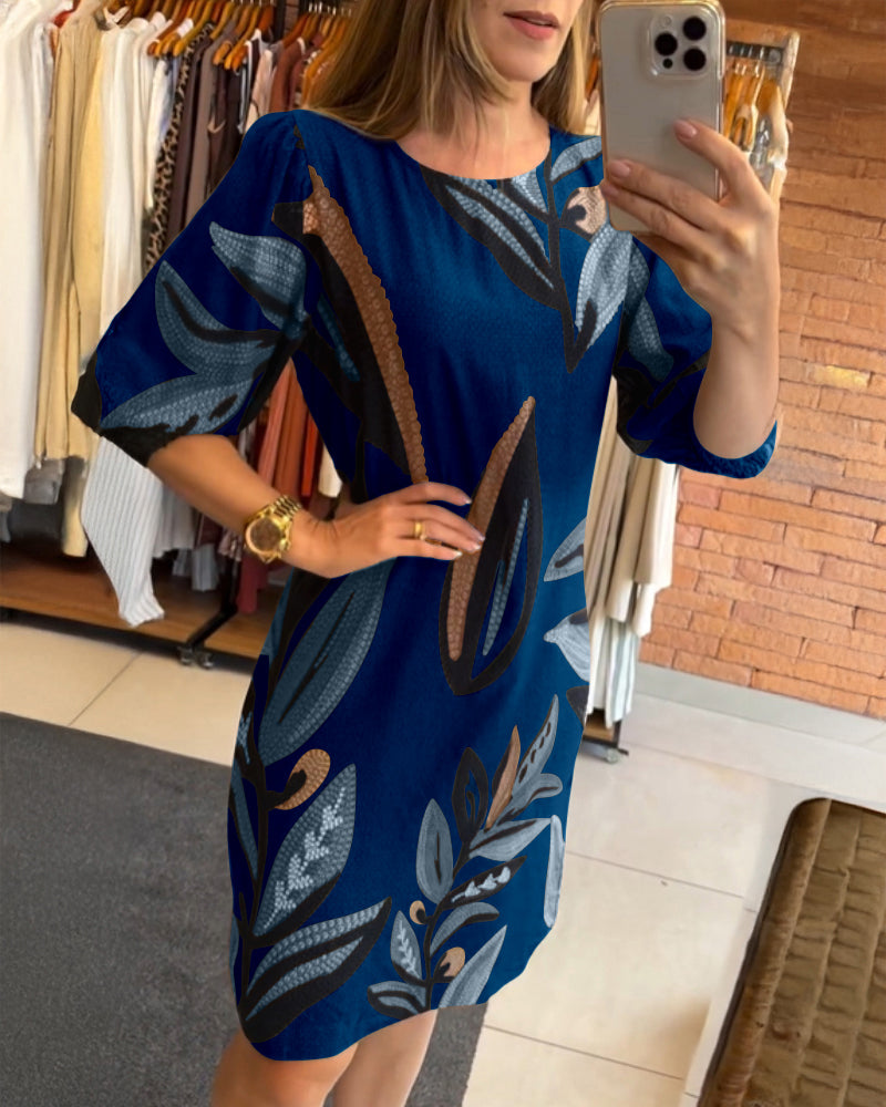 Summer Round Neck Half-Sleeve Vintage Printed Dress 3