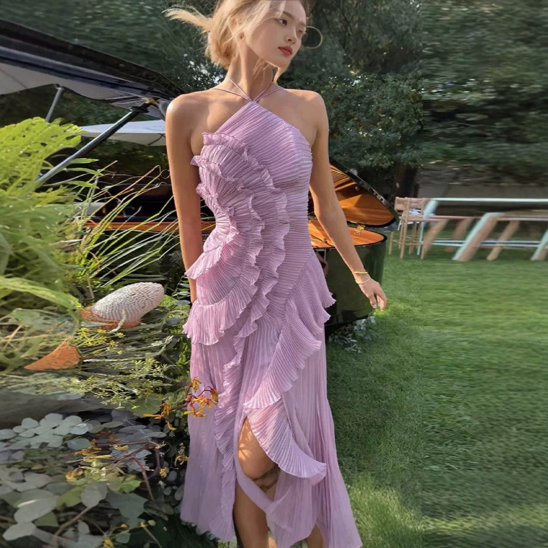 Women's Ruffled Pleated Luxury Chiffon Dress 8