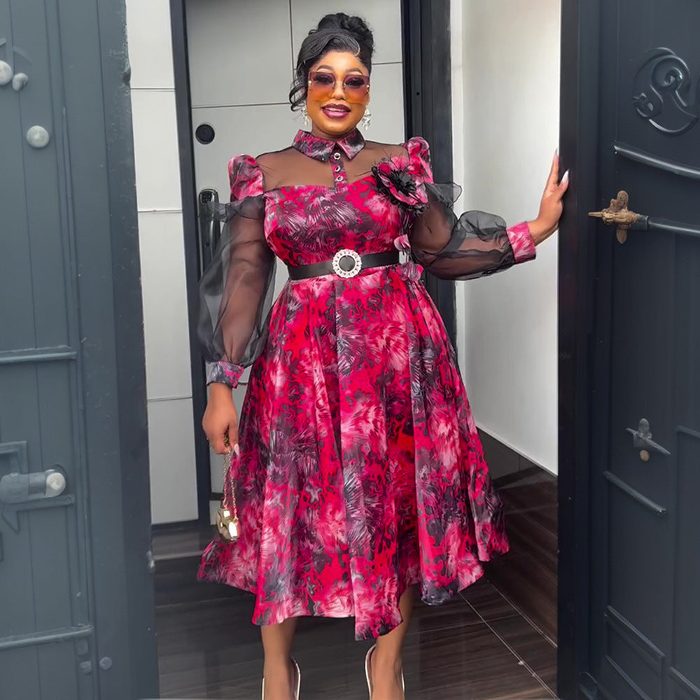 Plus Size Women Spring and Summer Tie-Dye Print Dress 3