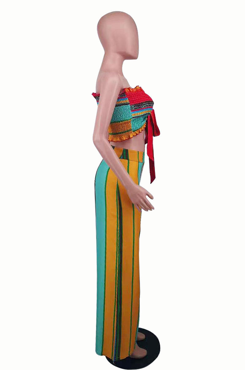 Women Summer Colorful Striped Two-Piece Top and Pant Set 7