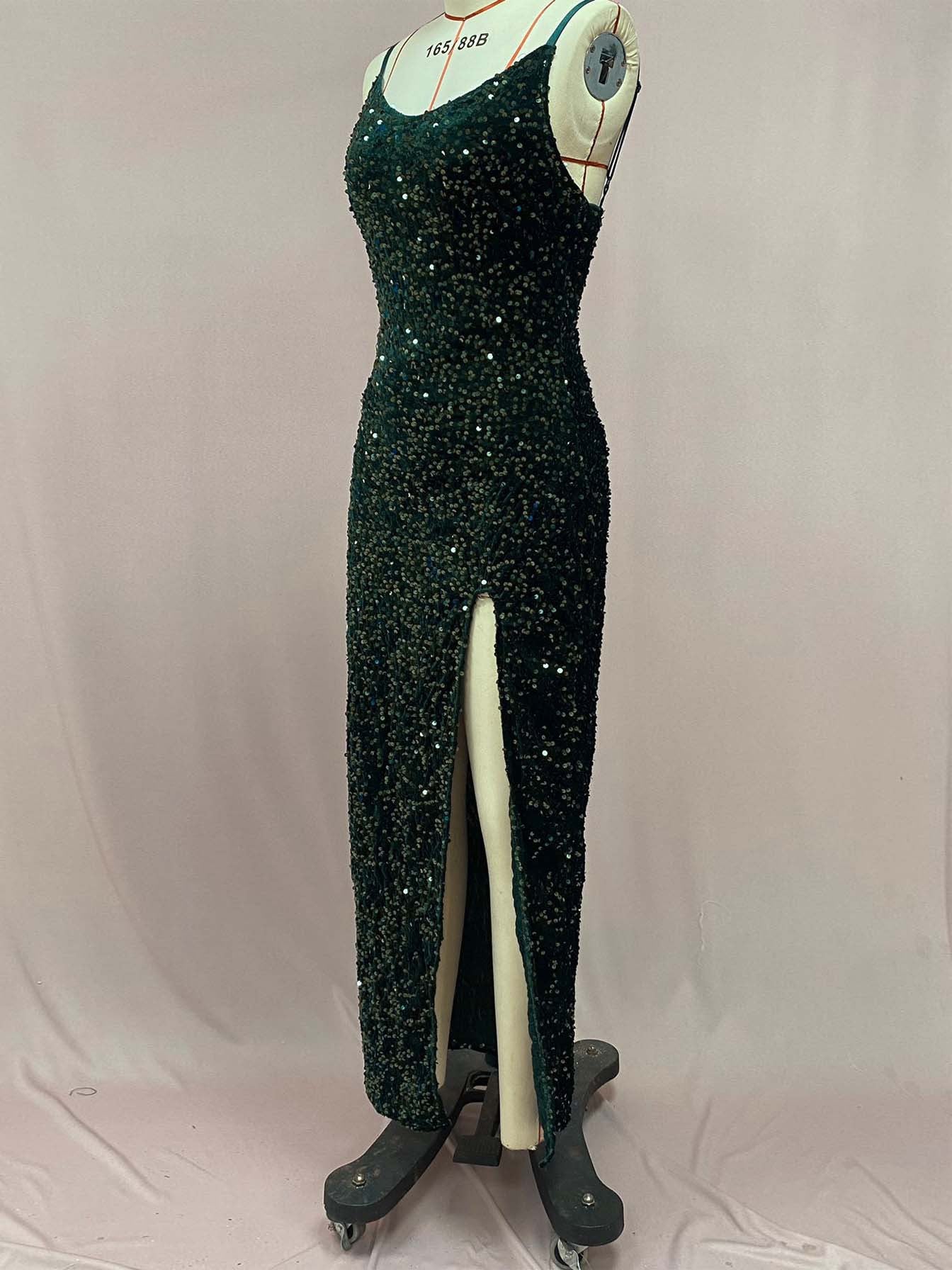 Summer Women's High Waist Sexy Fashion Straps Sequin Slit Dress 17