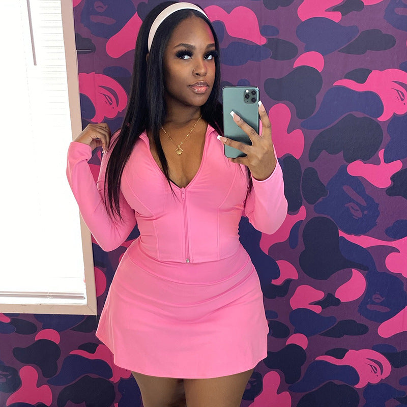 Women Sporty Casual Stand Collar Long-Sleeved Zippered Top and Pants Two-Piece Set 3