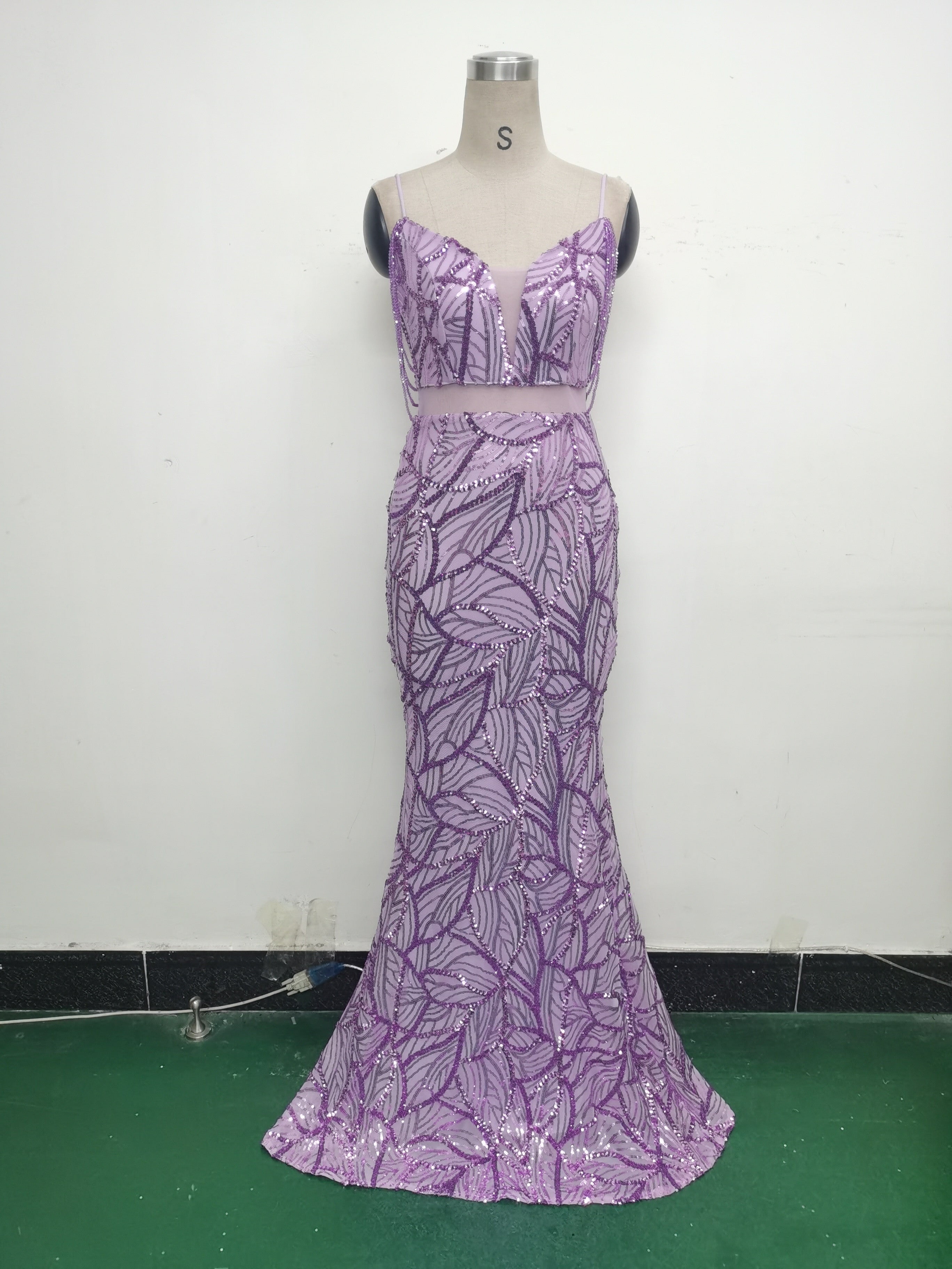 Women beaded cross Lace-Up hollow Patchwork Formal Party evening dress 42