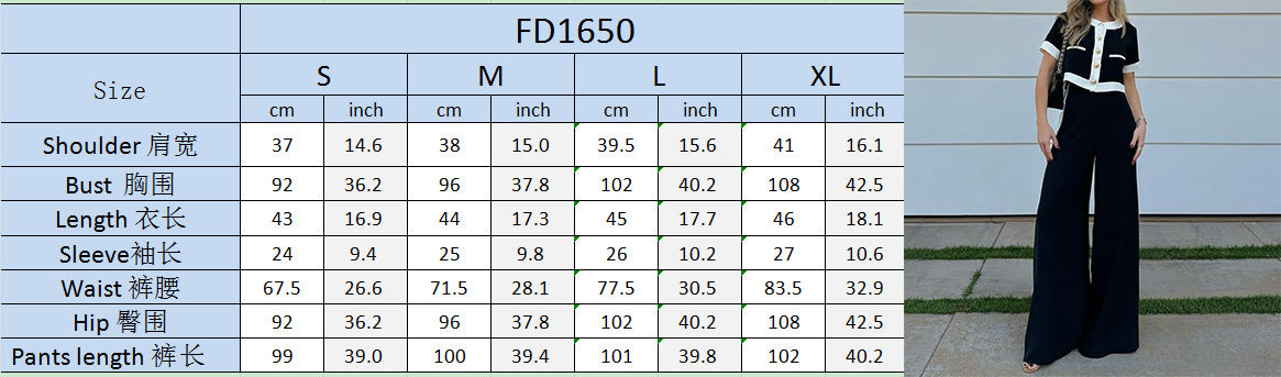 Autumn And Winter Women's Fashion Career Short Short Top Wide Leg Straight Pants Set Two-Piece Suit 10