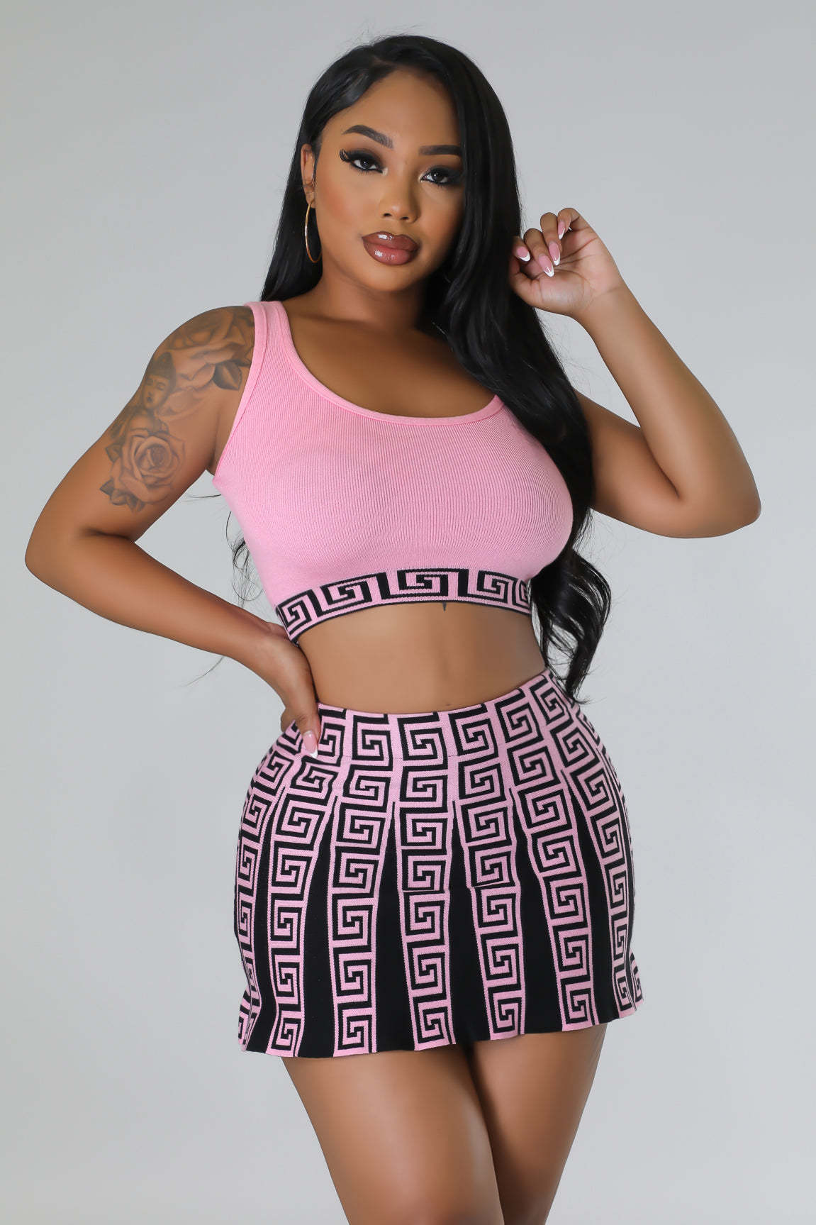 Women's Knitting Stretch Sports Casual Knitting Skirt Vest Two Piece Set 5