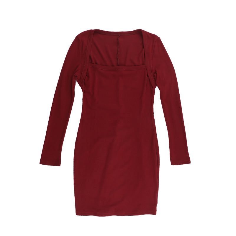 Women Square Neck Long-Sleeved Sexy Bodycon Dress 8