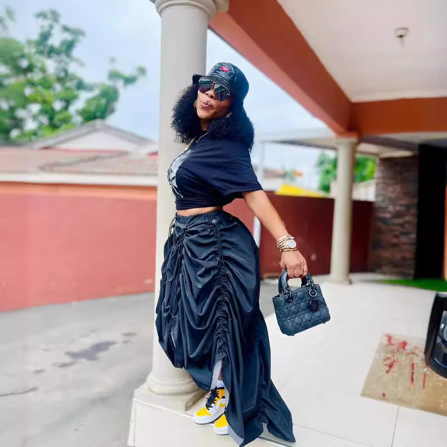 Drawstring Skirt Print T-Shirt Two Piece Set 3