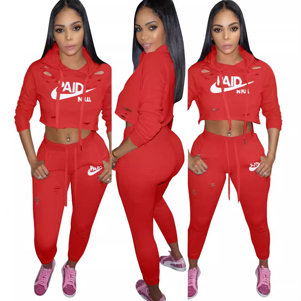 Women's Autumn & Winter Letter Printed Slim-Fitting Casual Two-Piece Pants Set 6