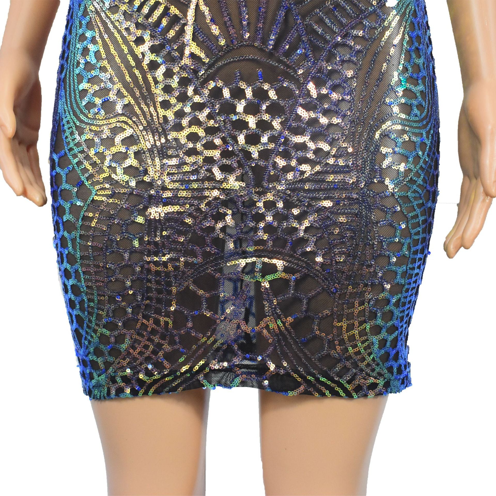 Women's Sequin Dress Slim Nightclub Sexy See-Through Bodycon Dress 4