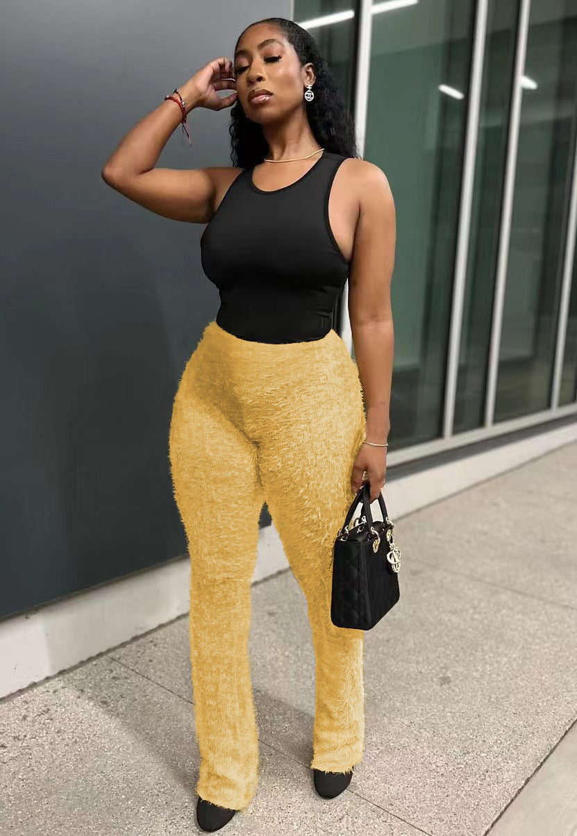 Women Solid furry Pants 4