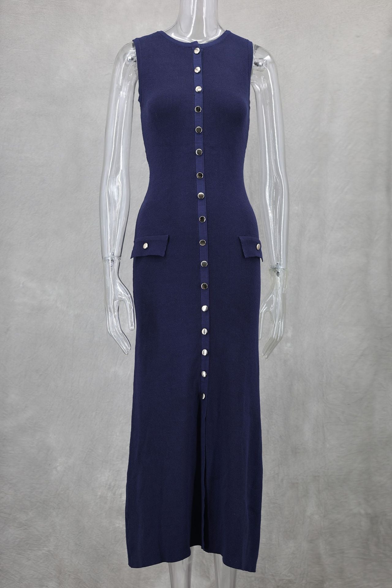 Women Summer Sleeveless Round Neck Knitting Dress 8