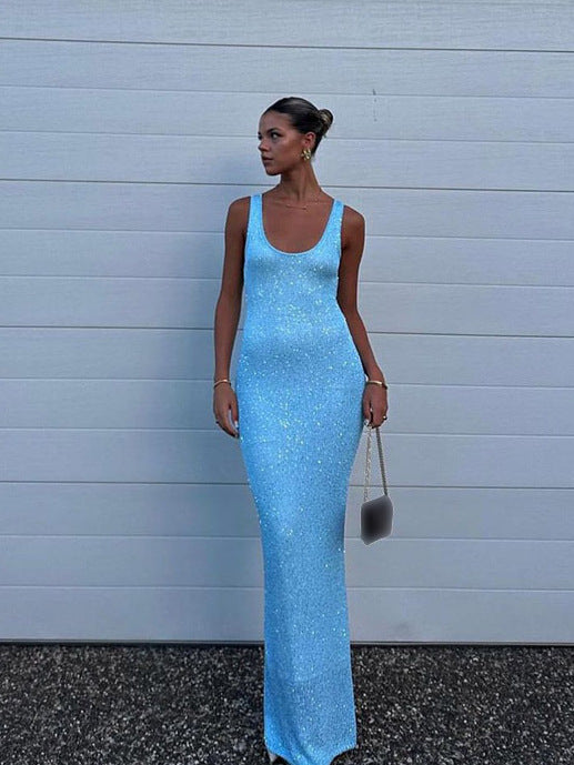 Summer Women's Sexy U-Neck Sleeveless Bodycon Long Dress 3