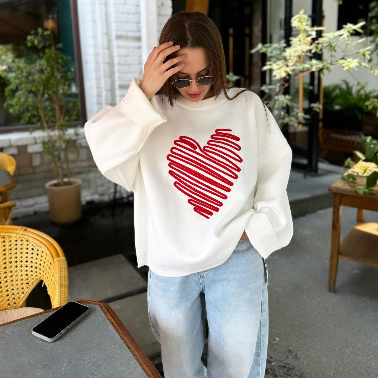 Women Heart Print sweater Top 3