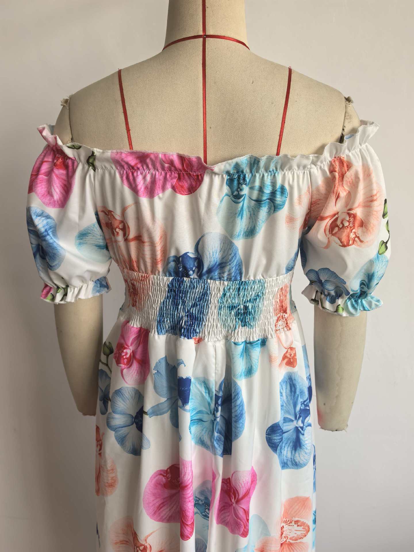 Women Summer Puff-Sleeve Printed Strap Dress 27