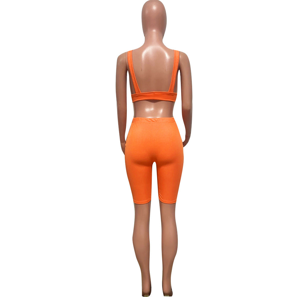 Summer fashionable beach holidays casual ribbed solid color two-piece shorts set 13