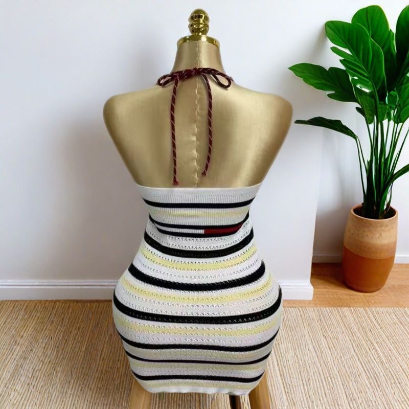 Women Striped Knitting Sleeveless Suspender Dress 4
