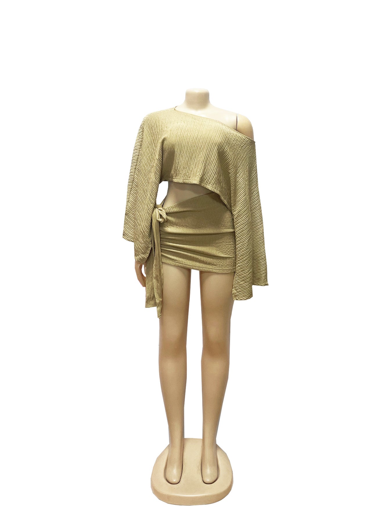 Women's Summer Beach Holidays Slash Shoulder Top Lace-Up Bodycon Short Skirt Set 19