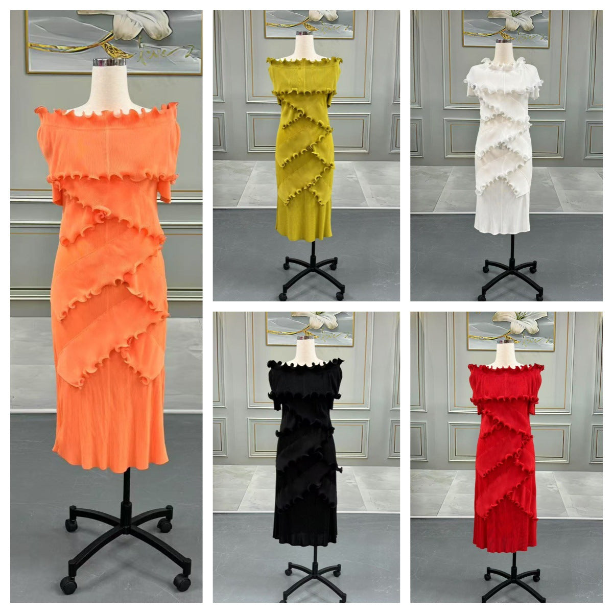 Plus Size African Women Off Shoulder Ruffle Edge Dress 7