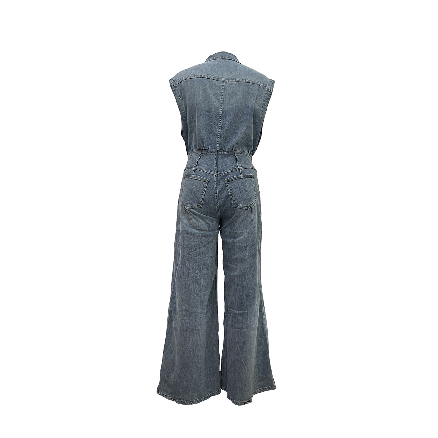 Women's Casual Sleeveless Denim Wide Leg Jumpsuit 13