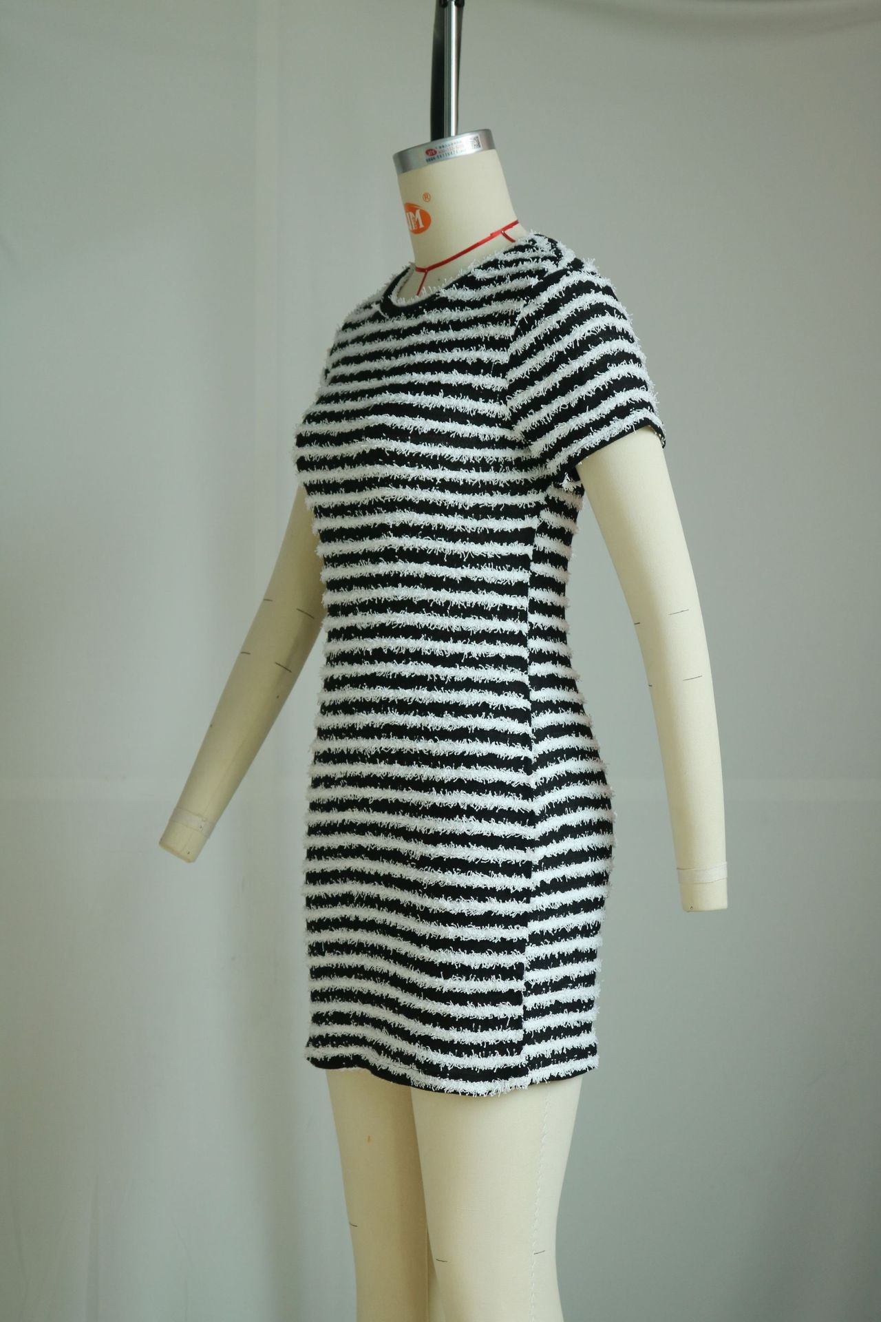 Knitting Stripe Sexy Slim Round Neck Short Sleeve High Waist Bodycon Dress 10