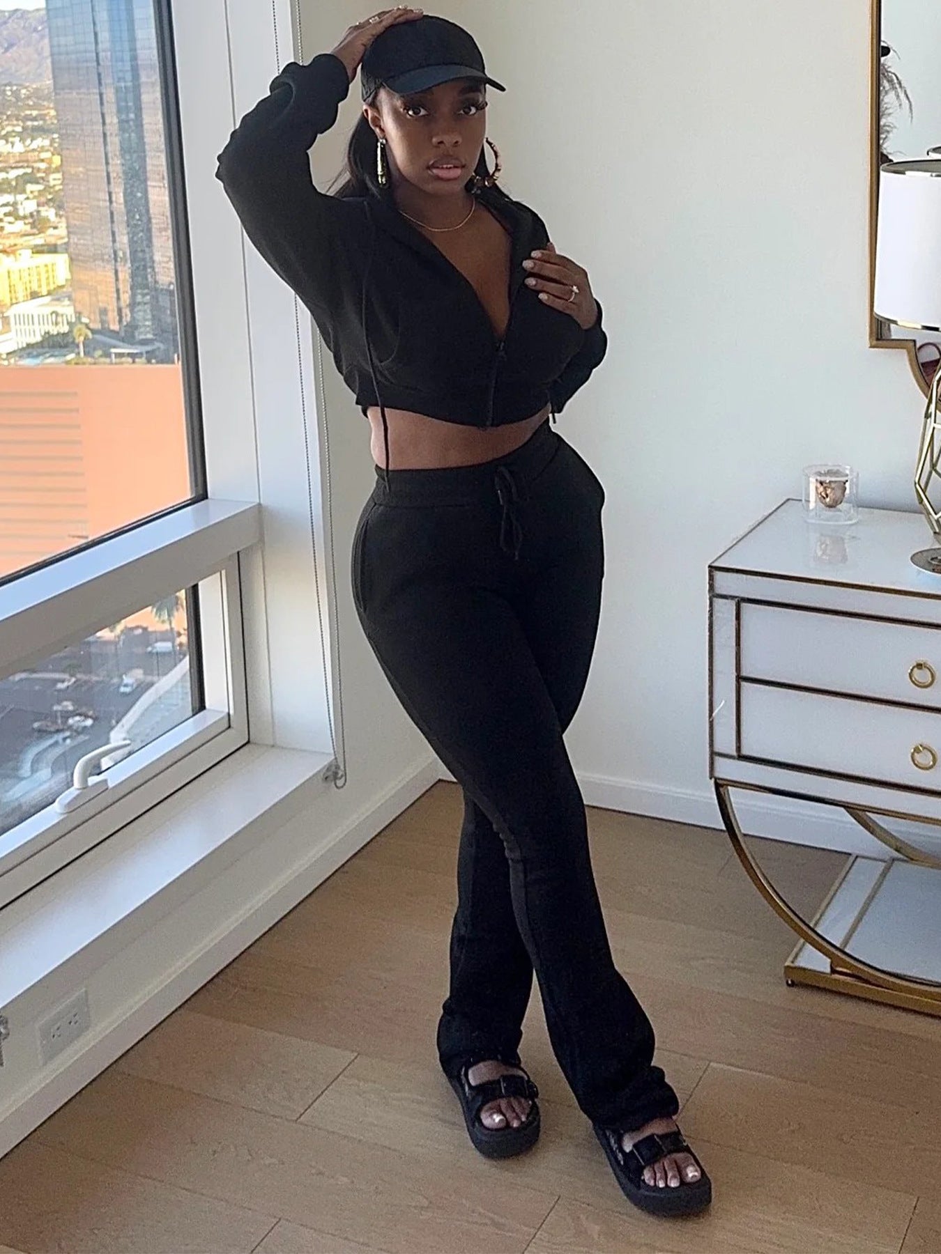 Women Hoodies and Bell Bottom Pants Two-Piece Set 8