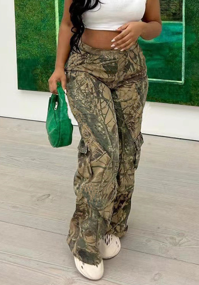 Women's Fashion Casual Camouflage Print Cargo Pants