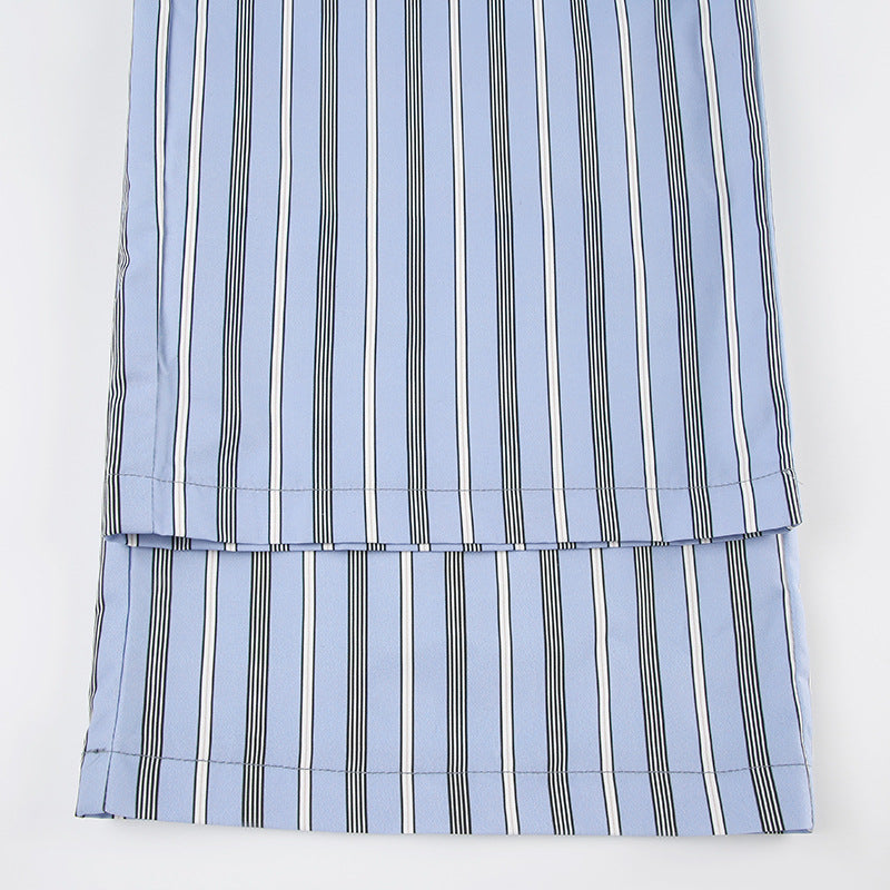 Women Summer Multi-Color Striped Lace Up Loose Wide Leg Pants 16