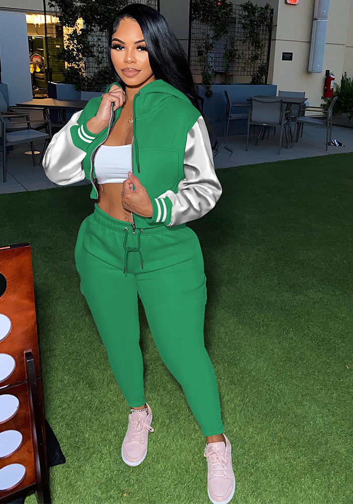 Women's Autumn And Winter Hoodies Hooded Zipper Long Sports Two Piece Tracksuit For Women 3