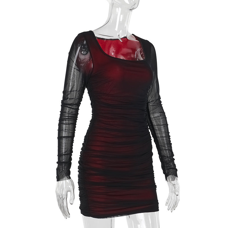 Women Sexy Mesh Long Sleeve Bodycon Dress 7