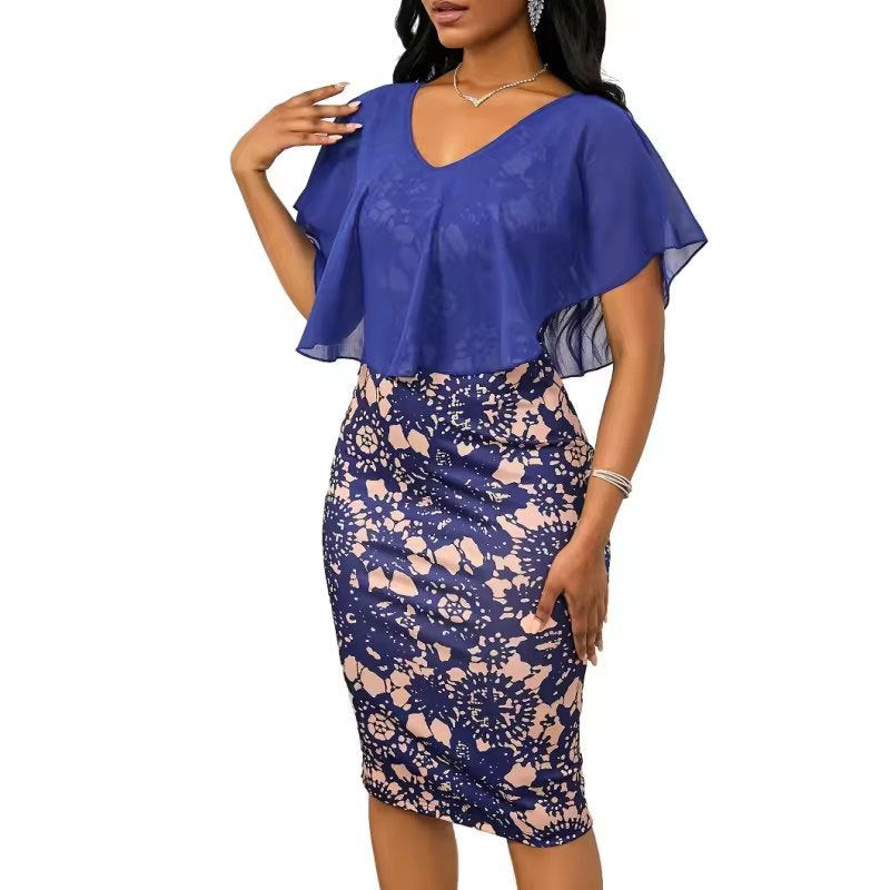 Plus Size Women spring printed sexy slit V-neck dress 7