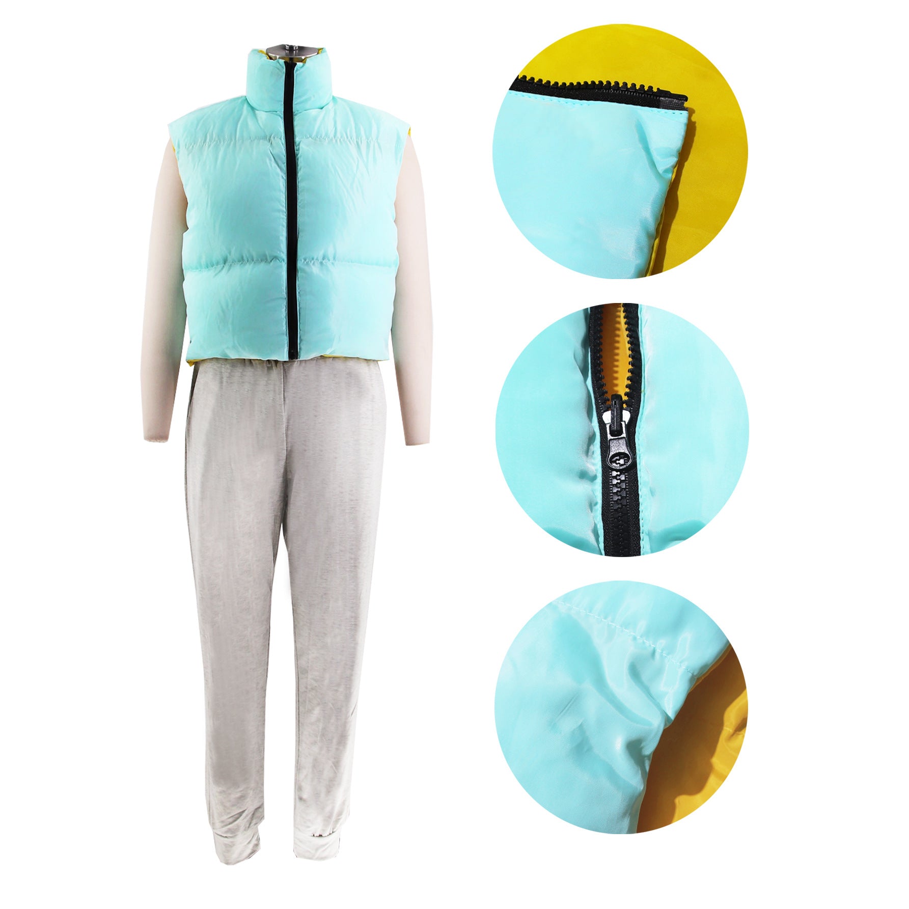 Women's Autumn And Winter Contrast Color Reversible Sleeveless Vest Casual Cotton-Padded Sleeveless Coat 16