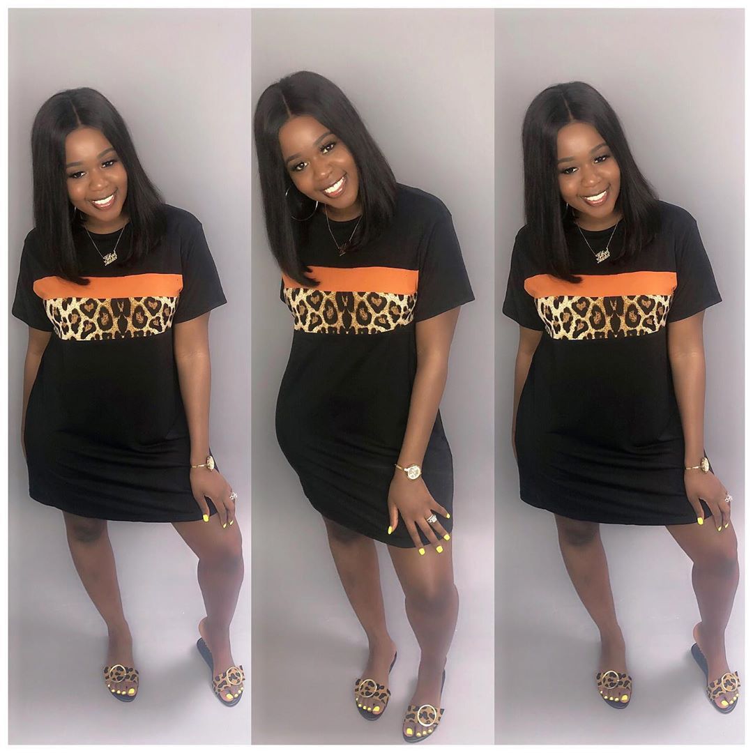 Women clothing spring and summer leopard color matching short-sleeved dress 3