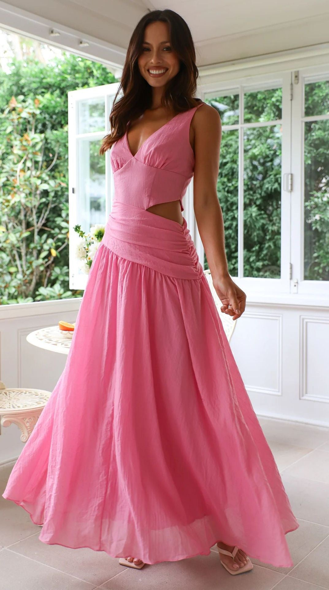 Women Summer Elegant Square Neck Striped Button-Drawstring Dress 20