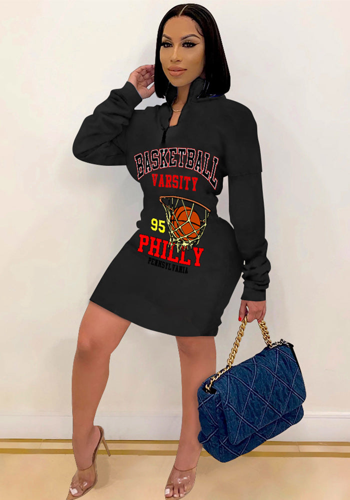 Women's Autumn and Winter casual letter print dress