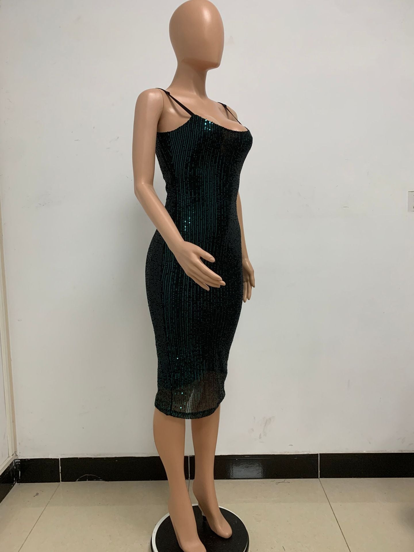 Summer Women's Sleeveless Low Back Straps Sequin Party Dress 69