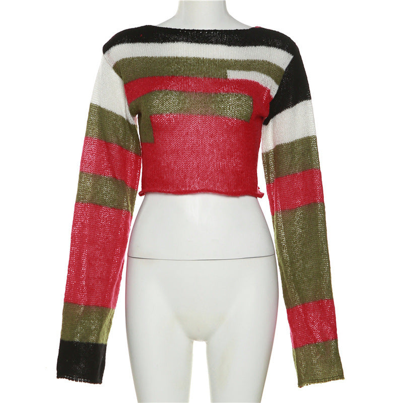 Autumn Women's Casual Contrast Color Knitting Round Neck Street Trendy Long Sleeve Tops For Women 11