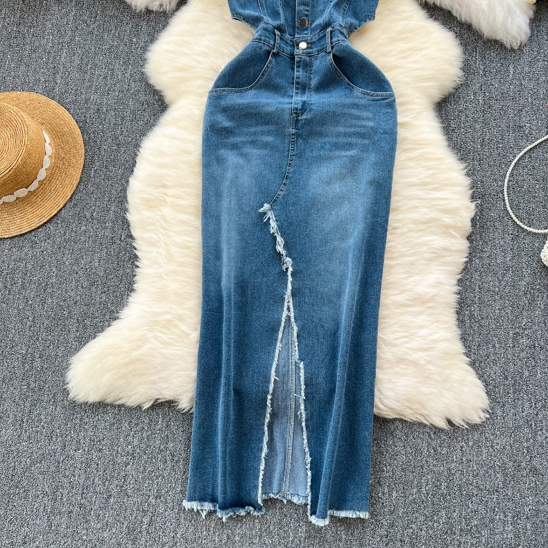 Women's Summer Slit Strap Dnim Dress 4