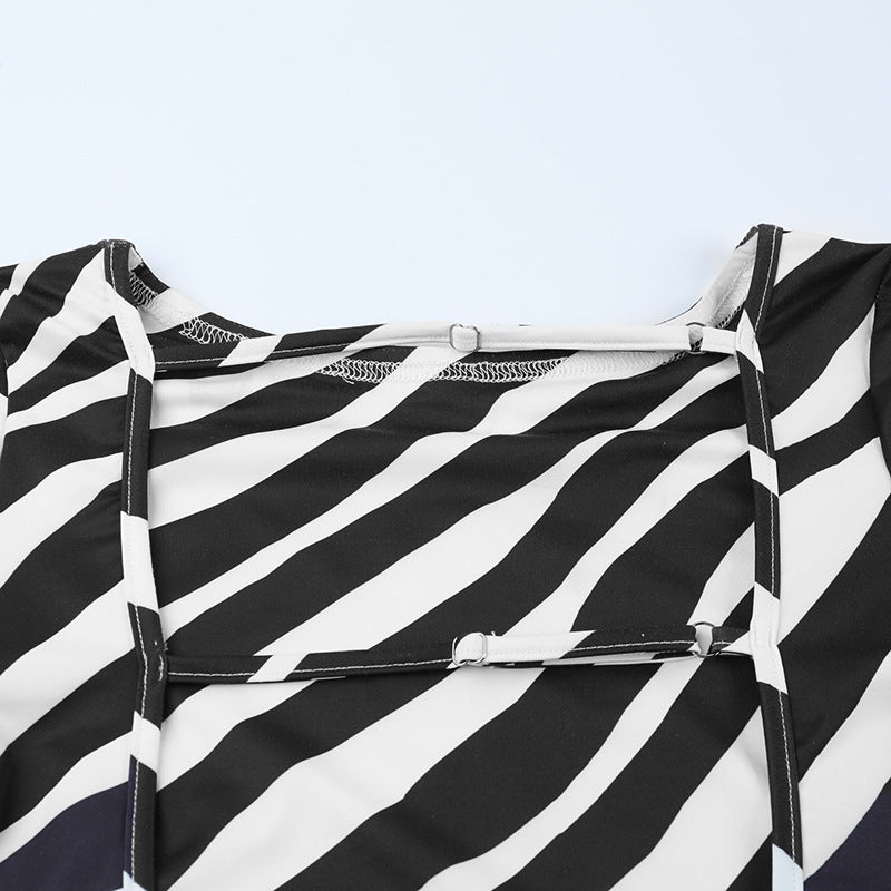 Women Sexy Backless Animal Print Long-Sleeved Bodycon Dress 16