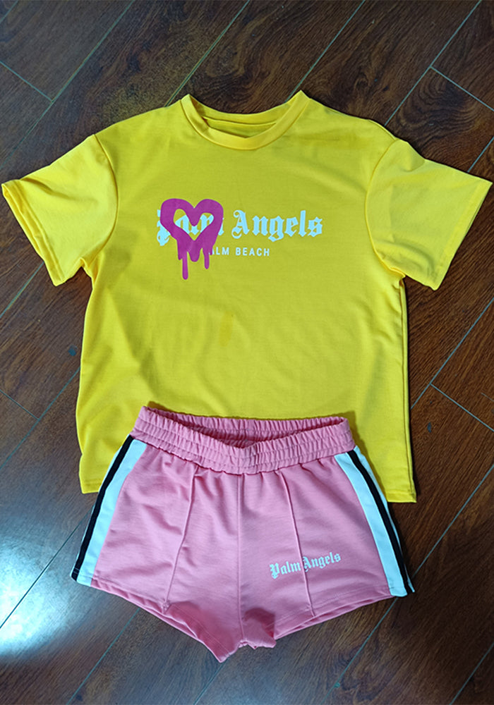 Summer Style Casual Printed Sports Two Piece Shorts Set